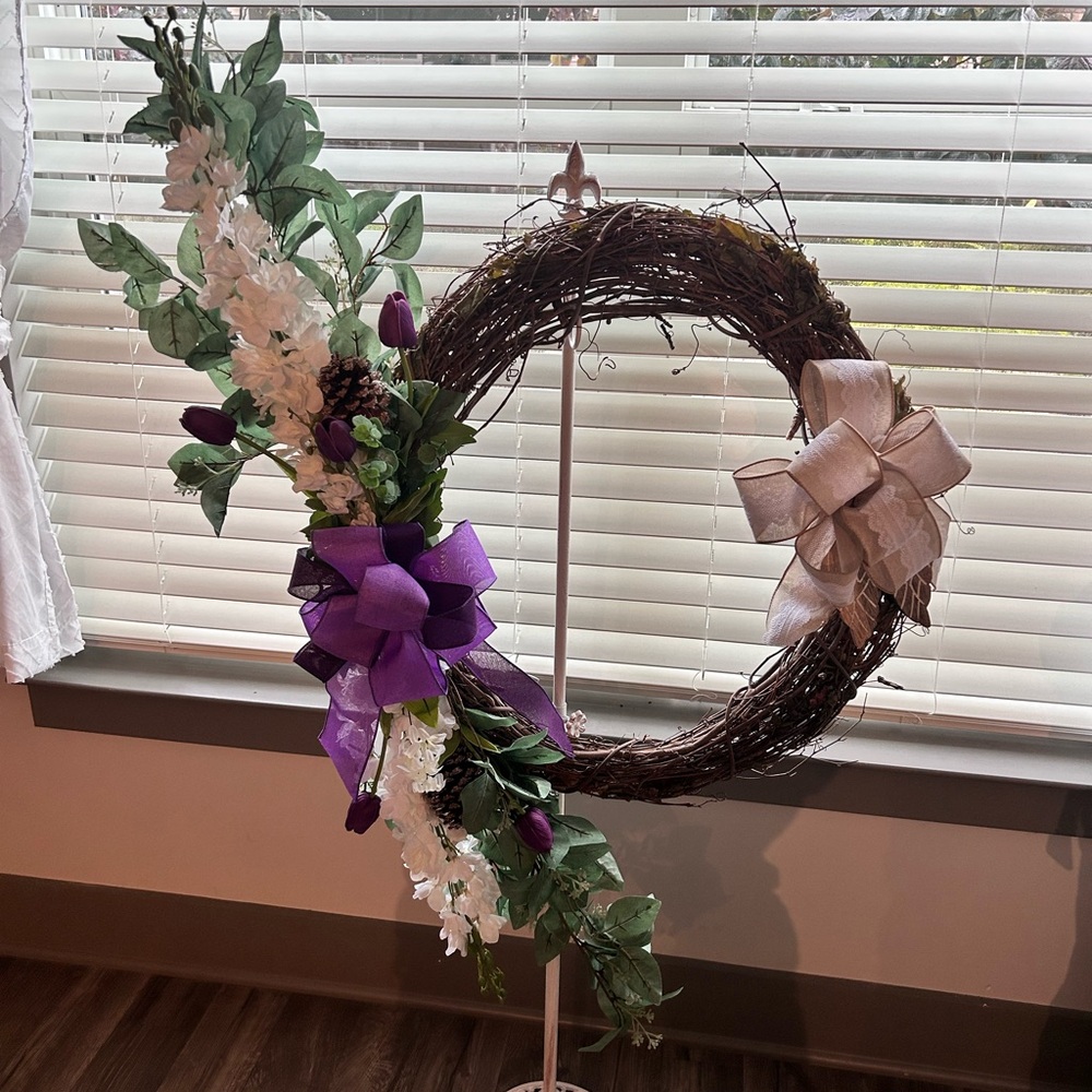 Purple and White Faux Floral Art Arrangement